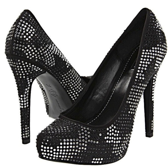 Report Signature "Parker2" strassed black crystal heels sz 8 $199 - Picture 1 of 9